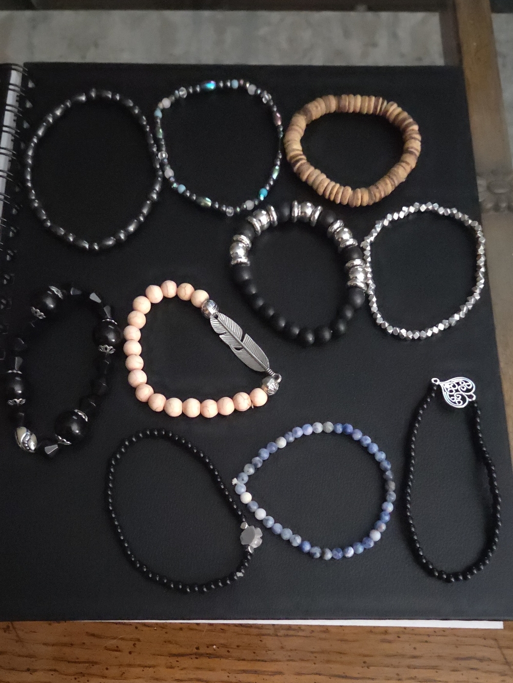 10 Black and Natural Beaded Women’s Bracelet Set